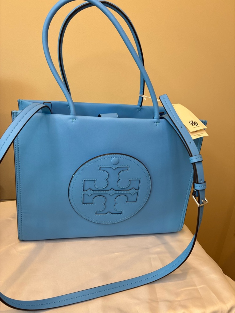Tory Burch Ella Small Bio Tote in the color Blue Azure
